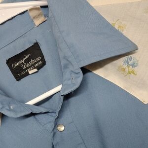Women's Vintage Pearl Snap Champion Western Shirt Blue